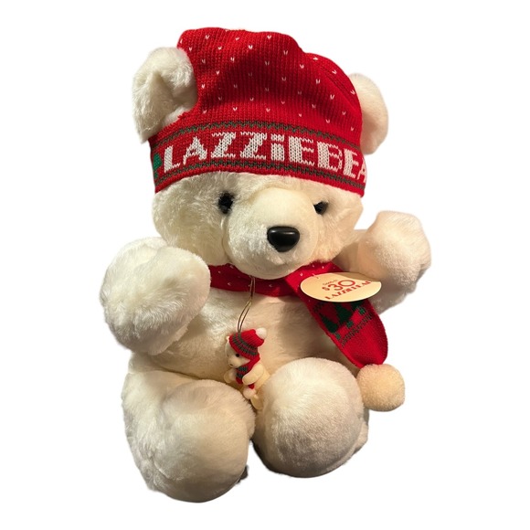 Lazarus Other - Vtg NWT 1987 Lazarus Lazzie Bear White Plush Christmas Teddy Bear Red Hat Scarf
